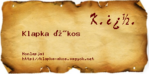 Klapka Ákos névjegykártya